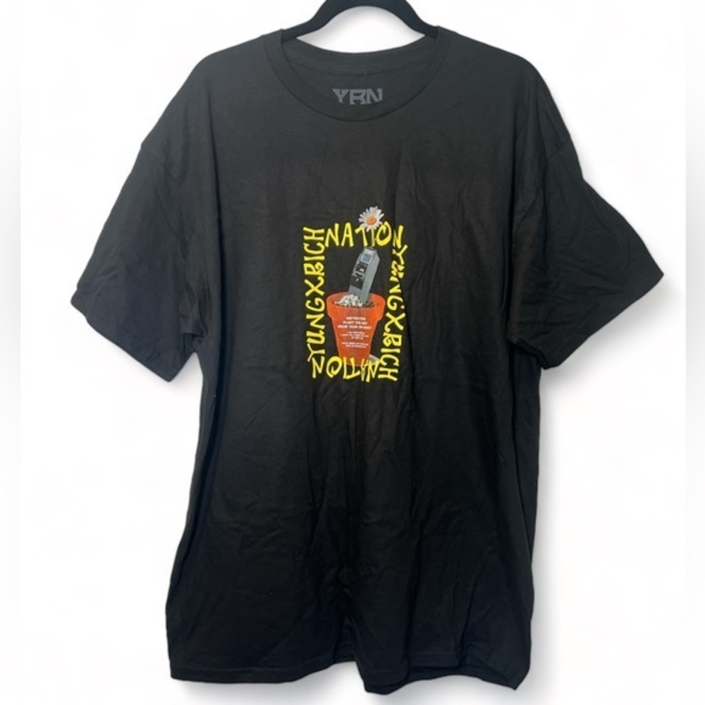 Yung Rich Nation YRN Men Size XL Black Money‎ Plant Pot Instruction T Shirt NWOT